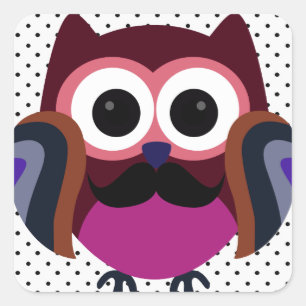 Retro Owl with Moustache Square Sticker