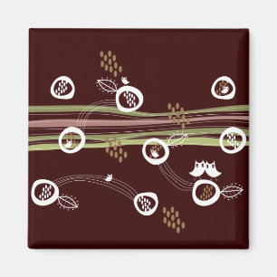 Retro Owls Family Cute Whimsical Stripes Nest Fun Magnet