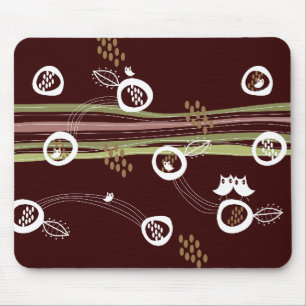 Retro Owls Family Cute Whimsical Stripes Nest Fun Mouse Mat