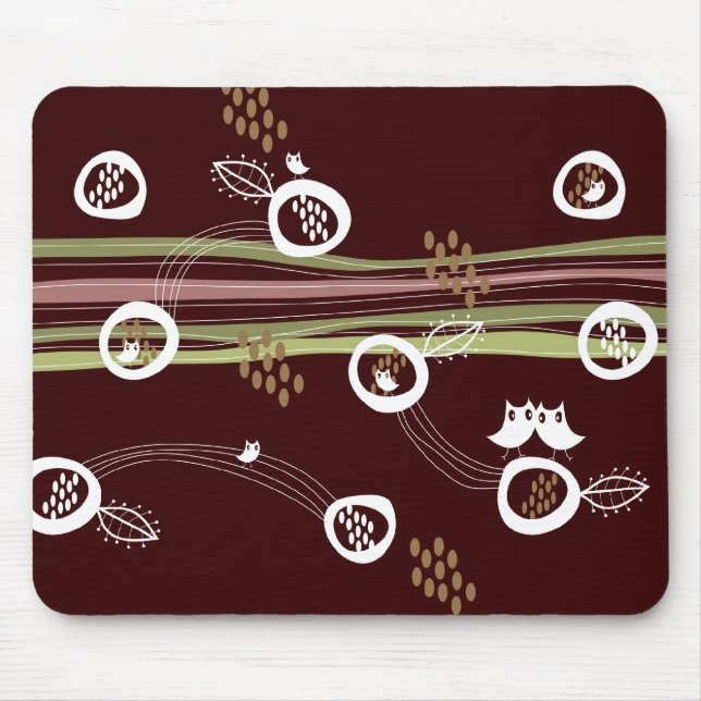 Retro Owls Family Cute Whimsical Stripes Nest Fun Mouse Mat (Front)