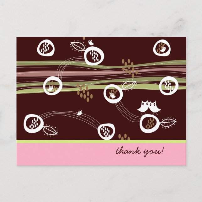 Retro Owls Family Cute Whimsical Stripes Nest Fun Postcard (Front)