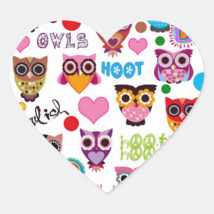Retro Owls Heart Sticker