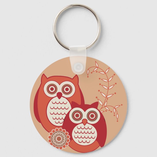 Retro Owls Keychain (Front)