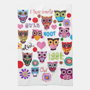 Retro Owls Tea Towel