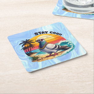 Retro Owner Lover Gift Pigeon City Doves Stay Coo  Square Paper Coaster