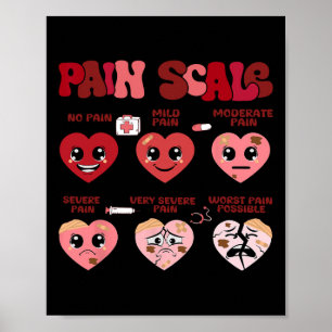 Retro Pain Scale Heart Trauma Nurse Valentine's Da Poster