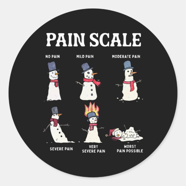 Retro Pain Scale Snowman Trauma Nurse Christmas Nu Classic Round Sticker (Front)