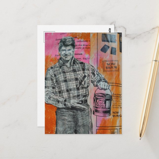 Retro Paint Man Collage Postcard (Front/Back In Situ)