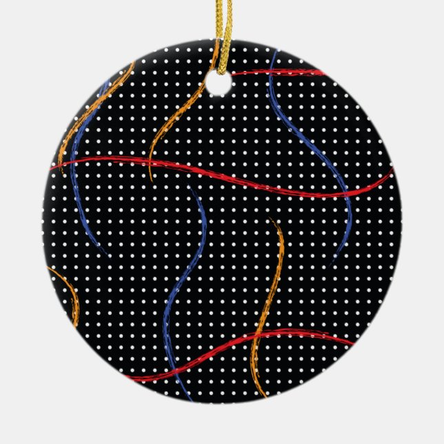 Retro Paint Splatter and Dots Ceramic Tree Decoration (Front)