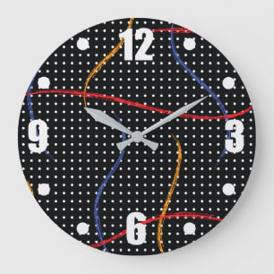 Retro Paint Splatter and Dots Large Clock