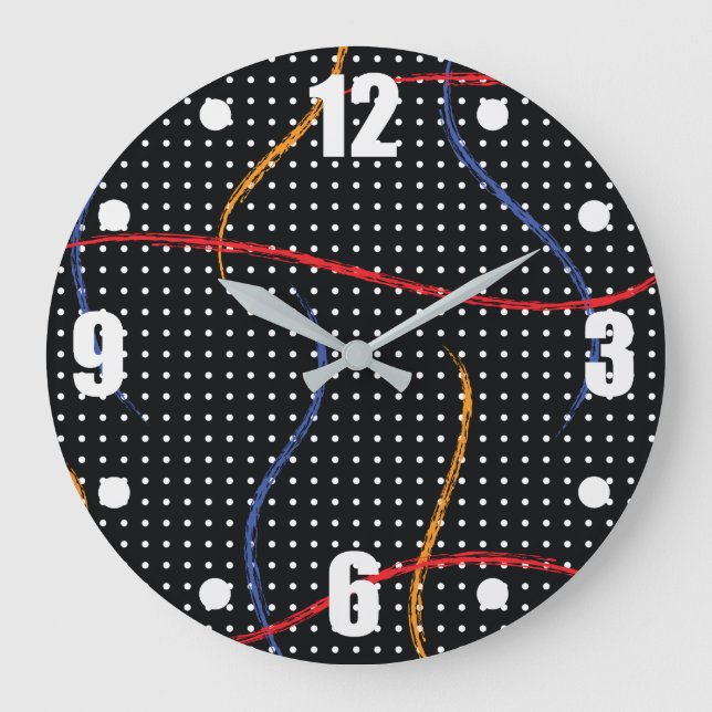 Retro Paint Splatter and Dots Large Clock (Front)
