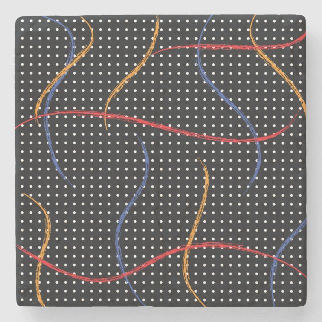Retro Paint Splatter and Dots Stone Coaster (Front)