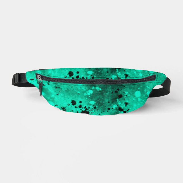 Retro Paint Splatter Effect Green & Black  Bum Bags (Front)