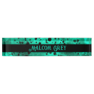 Retro Paint Splatter Effect Green & Black  Nameplate