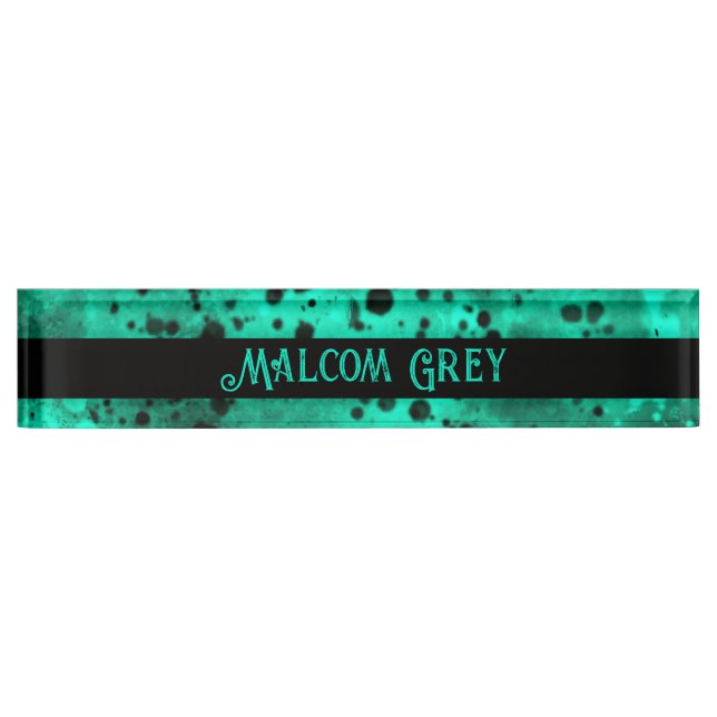 Retro Paint Splatter Effect Green & Black  Nameplate (Front)