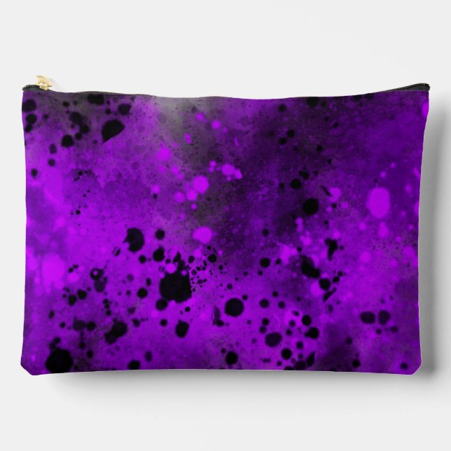 Retro Paint Splatter Effect Purple & Black  Accessory Pouch (Front)