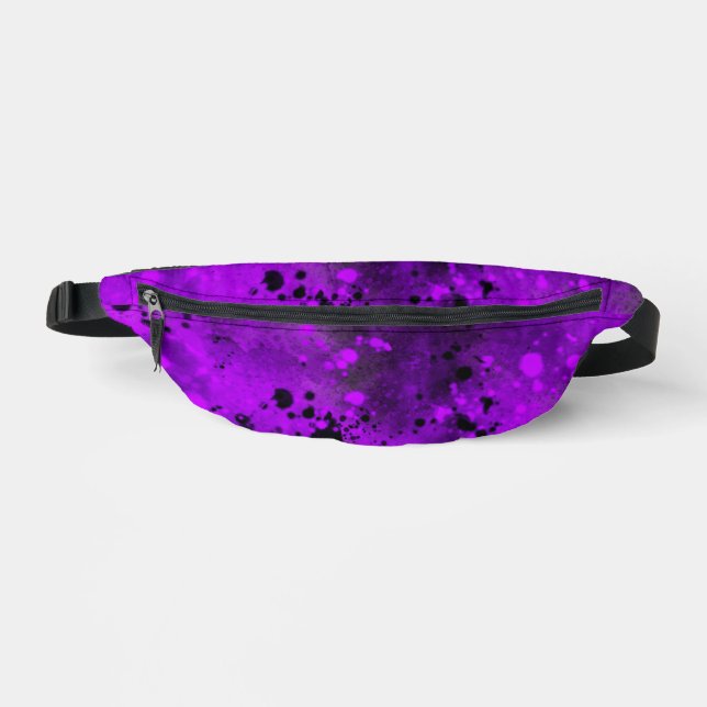 Retro Paint Splatter Effect Purple & Black  Bum Bags (Front)