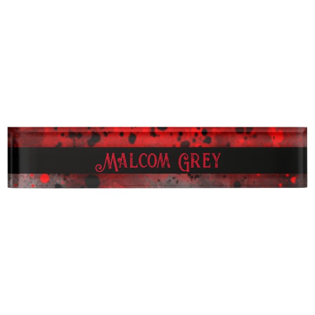 Retro Paint Splatter Effect Red & Black Nameplate (Front)