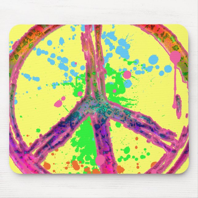 RETRO PAINT SPLATTER PEACE SIGN MOUSE MAT (Front)