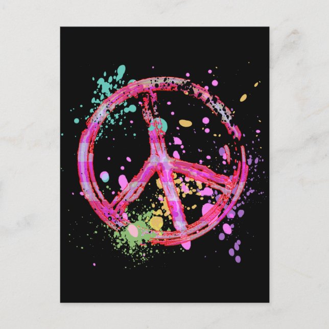 RETRO PAINT SPLATTER PEACE SIGN POSTCARD (Front)