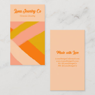 Retro Painted Abstract Crossed Lines Peach Blank Business Card