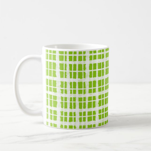 Retro Painted Gingham Plaid Pattern Lime Green Coffee Mug (Left)