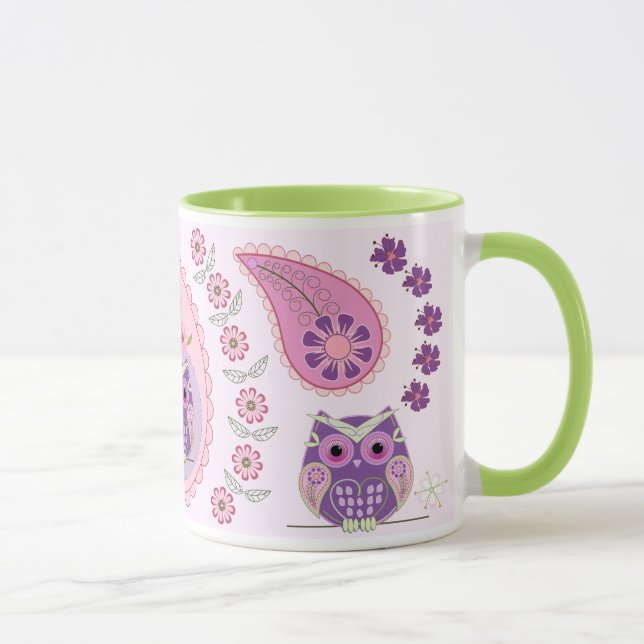 Retro paisley, flowers. owls & butterflies mug (Right)
