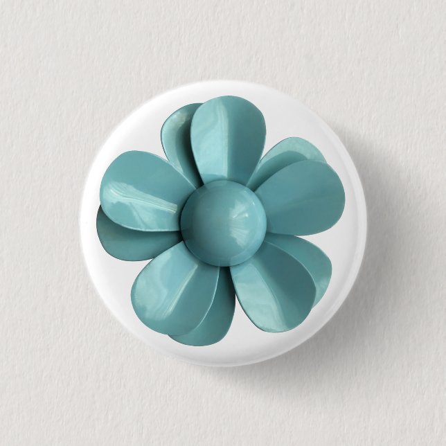 Retro Pale Blue Daisy Flower Spring Summer Wedding 3 Cm Round Badge (Front)
