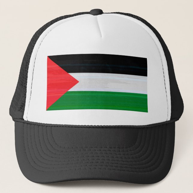 Retro Palestine Flag VHS Look Trucker Hat (Front)