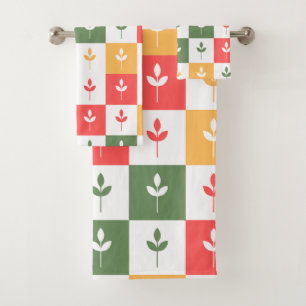 Retro pallet Modern vintage pattern 50s sage green Bath Towel Set