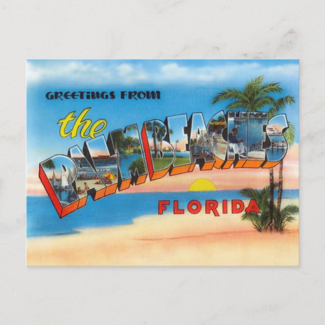 Retro Palm Beach, Florida Travel Postcard (Front)