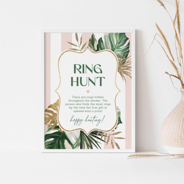 Retro palm beach pink ring hunt bridal shower game poster (Creator Uploaded)