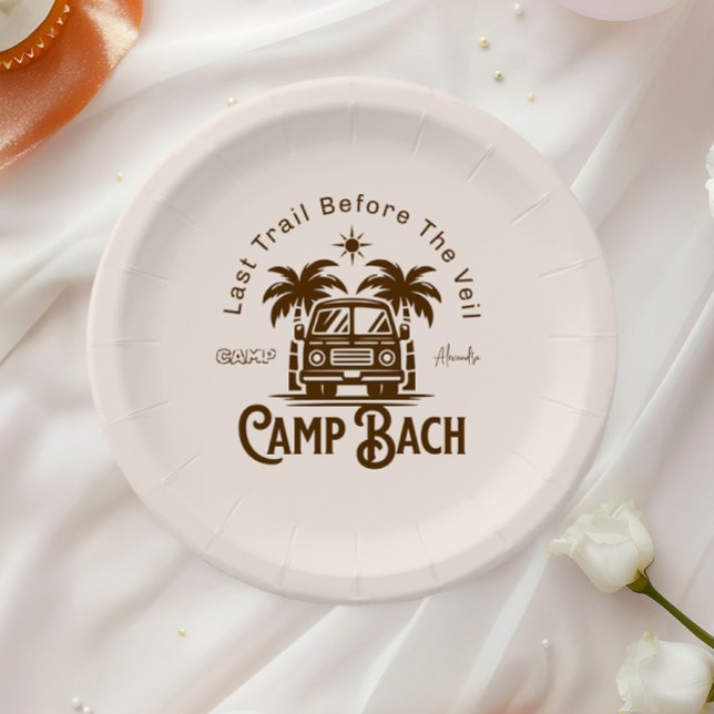 Retro Palm Camper – Boho Bachelorette Weekend Paper Plate (Creator Uploaded)