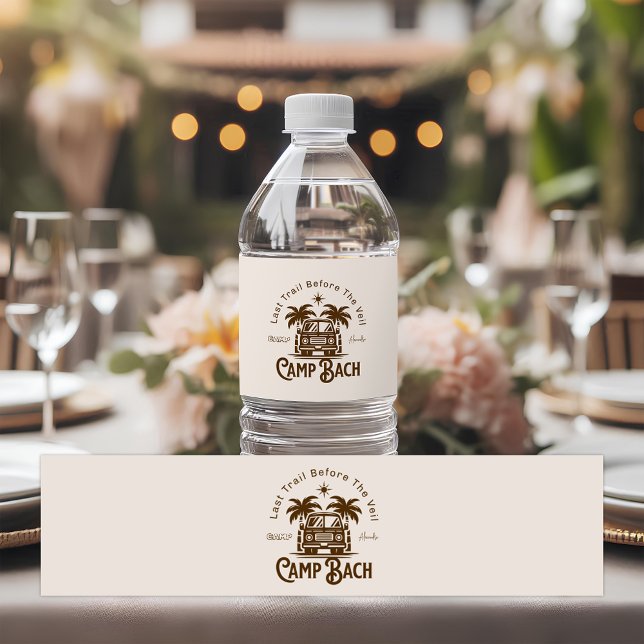 Retro Palm Camper – Boho Bachelorette Weekend Water Bottle Label (Creator Uploaded)