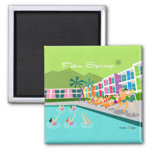 Retro Palm Springs Hotel 2 Inch Square Magnet