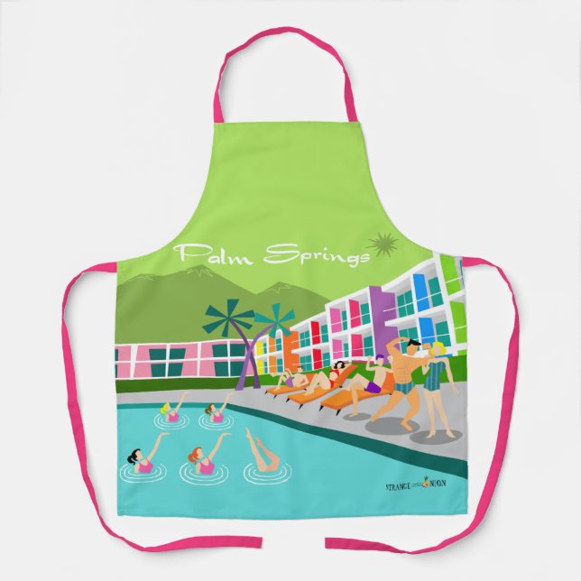 Retro Palm Springs Hotel All-Over Print Apron (Front)