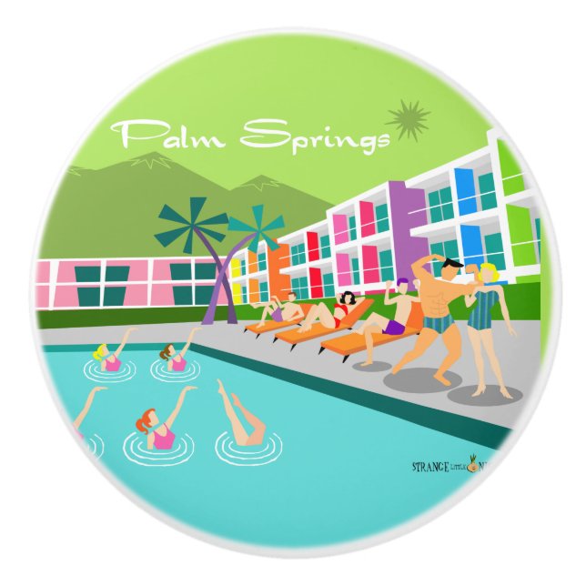 Retro Palm Springs Hotel Ceramic Pull (Front)