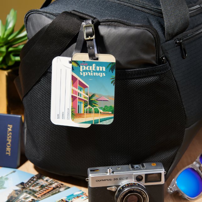 Retro Palm Springs Hotel Luggage Tag (Front & Back)