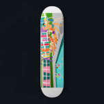 Retro Palm Springs Hotel Skateboard<br><div class="desc">This Retro Palm Springs Hotel skateboard is as fabulous as it is kitschy. Its garishly bright rainbow facade is dwarfed by the lime green mountains and spectacularly iconic palm trees. There's a party going on by the pool with bathing beauties and muscle men soaking up some vitamin D while watching...</div>