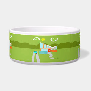 Retro Palm Springs House Ceramic Dog Bowl