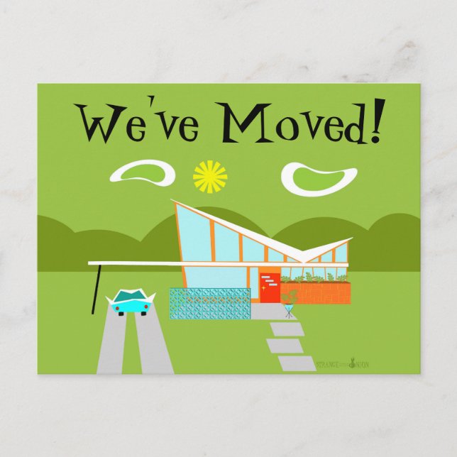 Retro Palm Springs House Change of Address Card (Front)