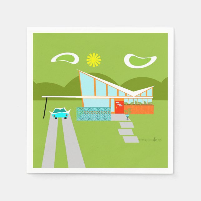 Retro Palm Springs House Cocktail Napkins (Front)