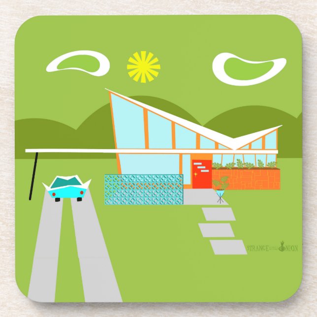 Retro Palm Springs House Hard Plastic Coaster (Front)