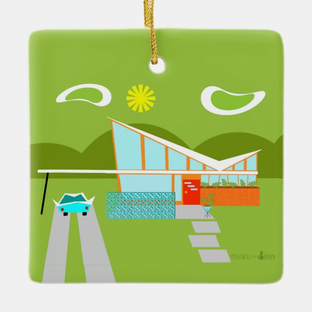 Retro Palm Springs House Holiday Ornament (Front)