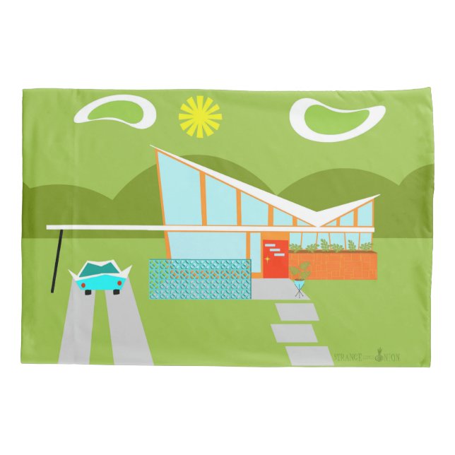 Retro Palm Springs House Pillowcase (Back)