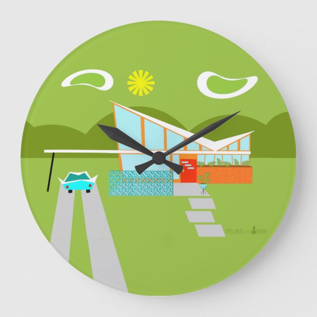 Retro Palm Springs House Round Wall Clock (Front)