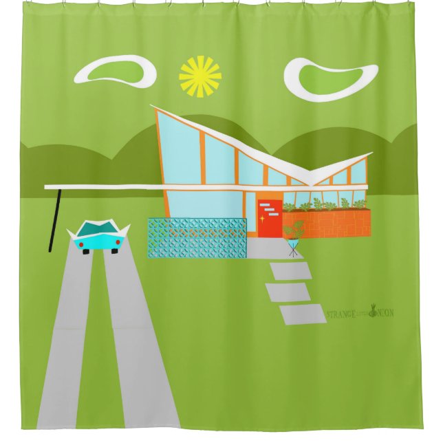 Retro Palm Springs House Shower Curtain (Front)