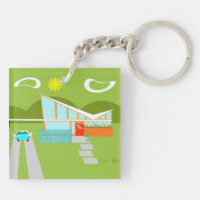 Retro Palm Springs House Square Keychain