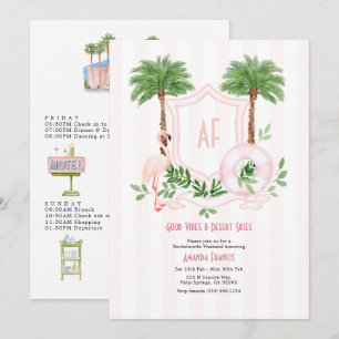 Retro Palm Springs Monogram Bachelorette Weekend Invitation
