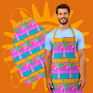 Retro Palm Springs Sunset Colors Tropical Palms Apron